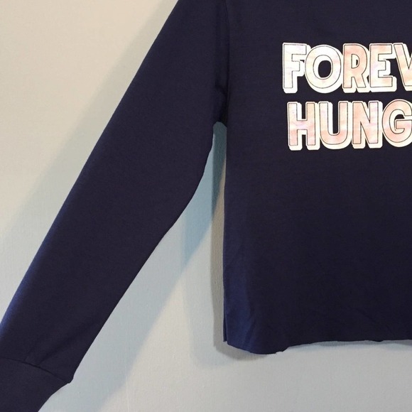 REBELLIOUS One Forever Hungry Pearly Graphic Long Sleeve Tee Women’s XS Cropped - Picture 5 of 8